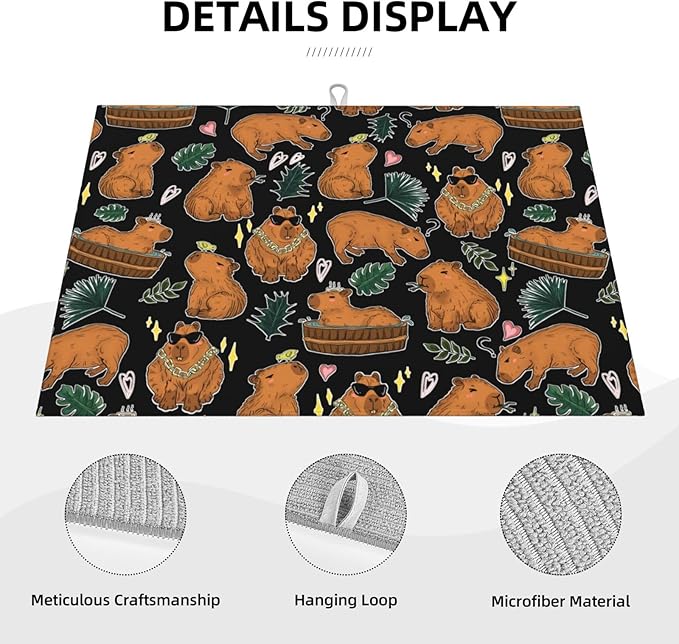 Capybara Dish Drying Mat for Kitchen Counter Cute Kitchen Mat Microfiber Kitchen Countertop Absorbent Reversible Drainer Rack Pad Dish Drying Mat 18 x 24 Inch-NeatNest