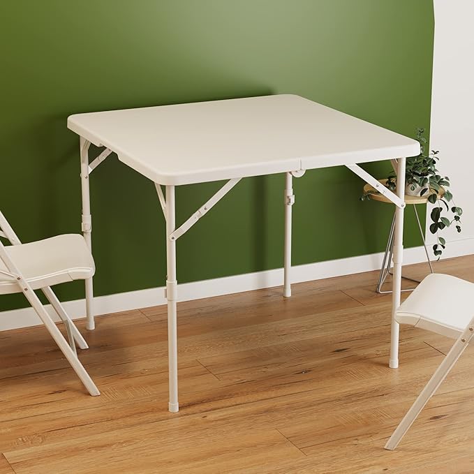 Allpop 34'' Square Folding Card Table, Fold-in-Half Portable Plastic Dining Table with Carry Handle & 2 Heights for Picnic Party Commercial Events, White-NeatNest