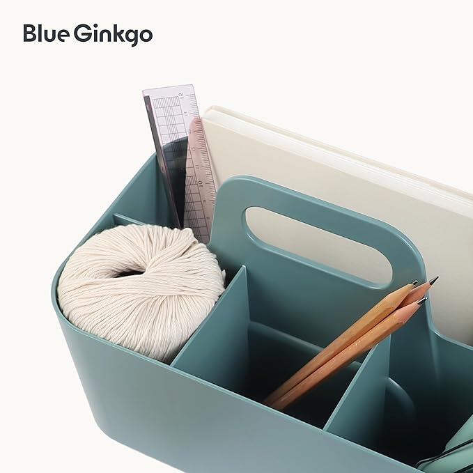 BLUE GINKGO Stackable Organizer Caddy – Korean-Made Portable Tote for Bathroom, Office, Crafts, or School Supplies (Rectangle, Green)-NeatNest