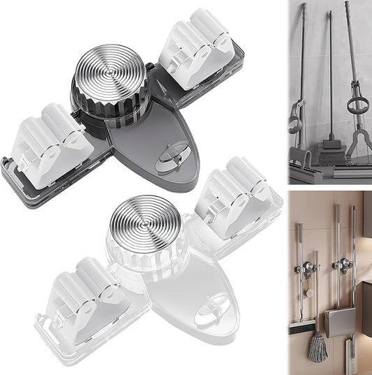 Broom Hanger Mop Hanger, Wall Mount Mop Grippers, No Punching Required Broom Hanger Organizer for Bathroom, Kitchen, Laundry Room, Home Garden, Garage Storage and Organization Rack(2PCS)