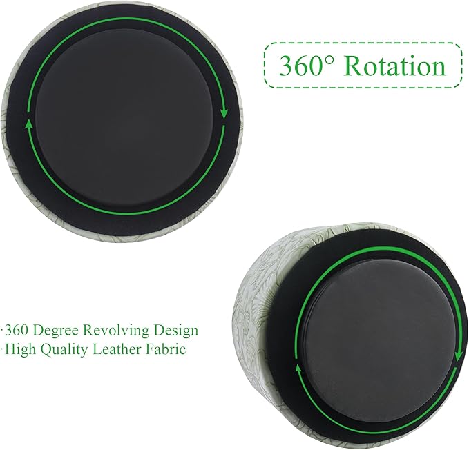 Hennaja Round Leather Art Supply Organizer,Remote Control Holder,360 Degree Spinning,Multi-Functional Pencil Holder,4 Compartments Desktop Stationary Organizer(1-Carved Green)-NeatNest