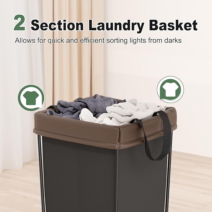160L Laundry Hamper with Wheels, 2 Section Large Rolling Laundry Basket Bag with Wheels, Clothes Hamper Cart for Laundry, Bedroom, Bathroom and Dorm