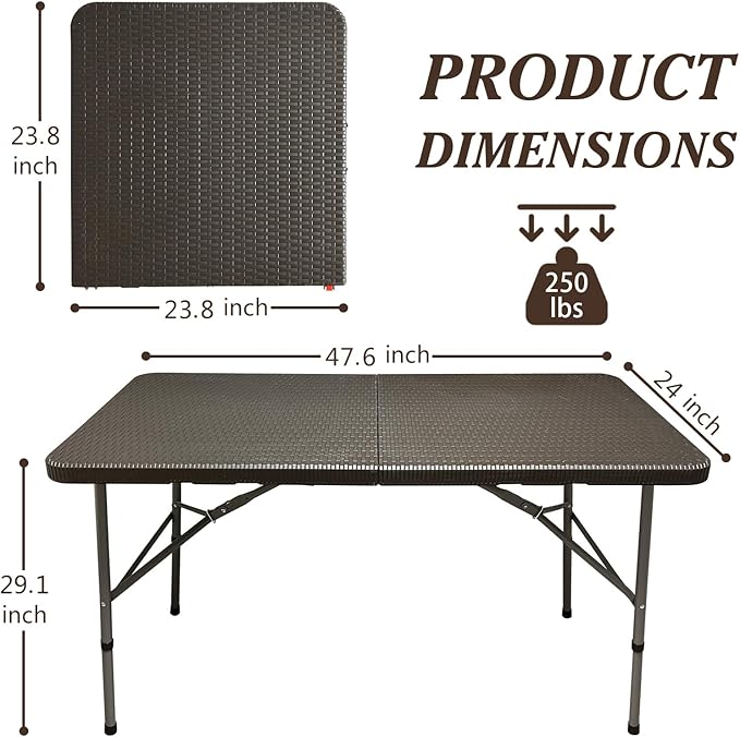 4FT Rattan Folding Table, Portable Long Picnic Camping Table for Outdoor Picnic, Rattan Patterned Mesa Multipurpose Entertaining Activities-NeatNest