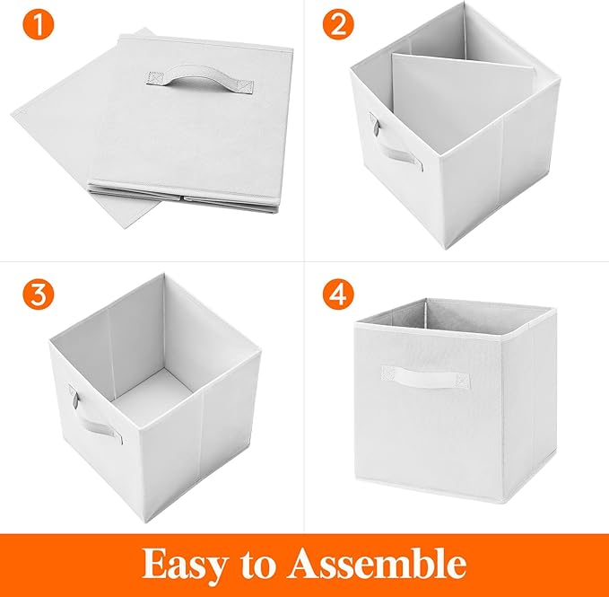 Lifewit 10 Packs Storage Cubes, 11 Inch Cube Storage Bins, Foldable Decorative Fabric Storage Baskets for Organizing Home Organizers with Handles for Shelves, Closet, White