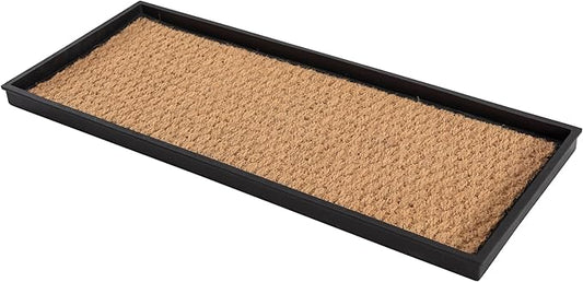 Anji Mountain AMB0BT3F-001 Black Rubber Boot/Shoe Tray with Coir, Fits 3 Pair (34.5" Wide), Tan Insert