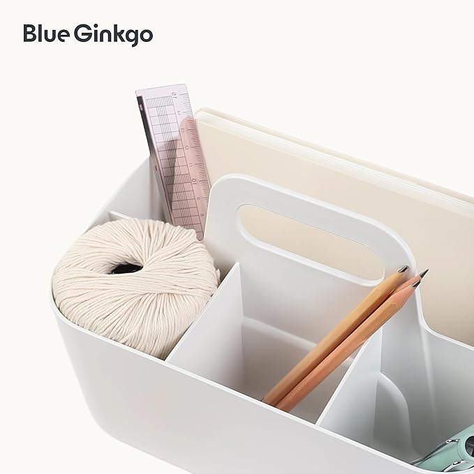 BLUE GINKGO Stackable Organizer Caddy – Korean-Made Portable Tote for Bathroom, Office, Crafts, or School Supplies (Rectangle, White)-NeatNest