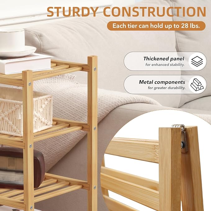 5 Tier Bamboo Shoe Rack Storage Organizer for Closet, Multifunctional Stackable Free Standing Shoe Shelf Organizer for Small Space,Entryway,Hallway,Bathroom 27"x11"x32"(Natural, 5 Tier)-NeatNest