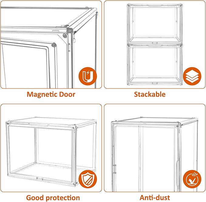 2Pack Extra Large 17.7"X13"X13" Clear Acrylic Organizer Box Display Case, Plastic Holder with Magnetic Door for Figures, Books, Handbags, Purses, Boots