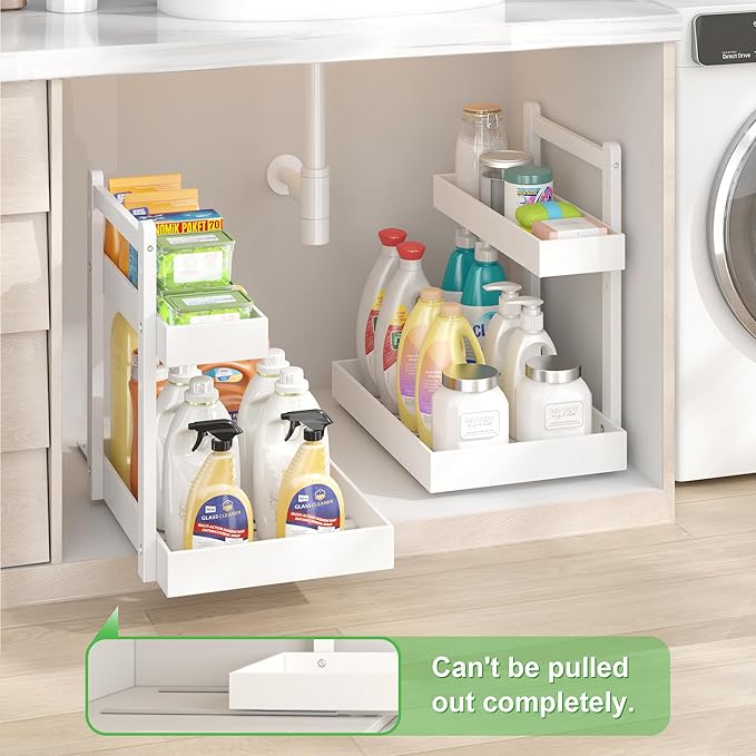 Under Sink Organizer - 1-Tier Pull Out Cabinet Organizer Vertical Slide Out Sink Shelf Storage Shelves for Multi-Purpose Bath Kitchen Bathroom Medicine (White, 2 Packs)-NeatNest