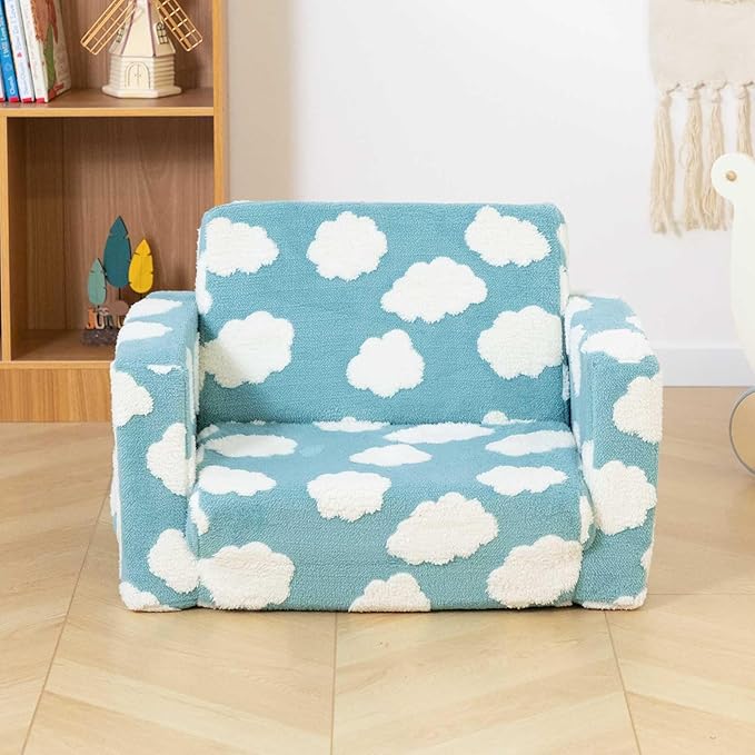 ALIMORDEN Kids 2-in-1 Flip Out Ultra-Soft Snuggle Foam Filled Chair, Blue-NeatNest