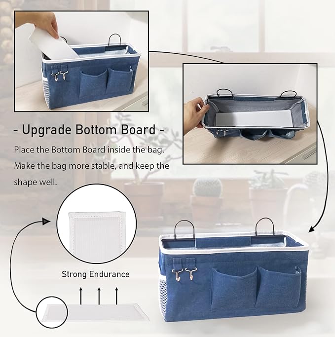 2pcs Large Wall Hanging Organizer Bag, Linen Fabric Door Hanging Storage Baskets with Pockets, Waterproof Bin for Kitchen, Bedroom, Office, RV Camper (Blue)-NeatNest