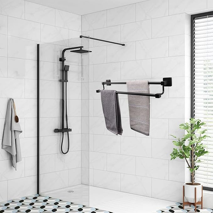 TocTen Double Bath Towel Bar - Thicken SUS304 Stainless Steel Towel Rack for Bathroom, Bathroom Accessories Double Towel Rod Heavy Duty Wall Mounted Square Towel Holder (Matte Black,24 INCH)