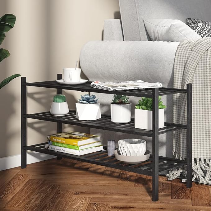 Long Shoe Rack, 3-Tier Bamboo Stackable Shoe Shelf Storage Organizer, Shoe Stand for Closet, Entryway and Hallway-NeatNest