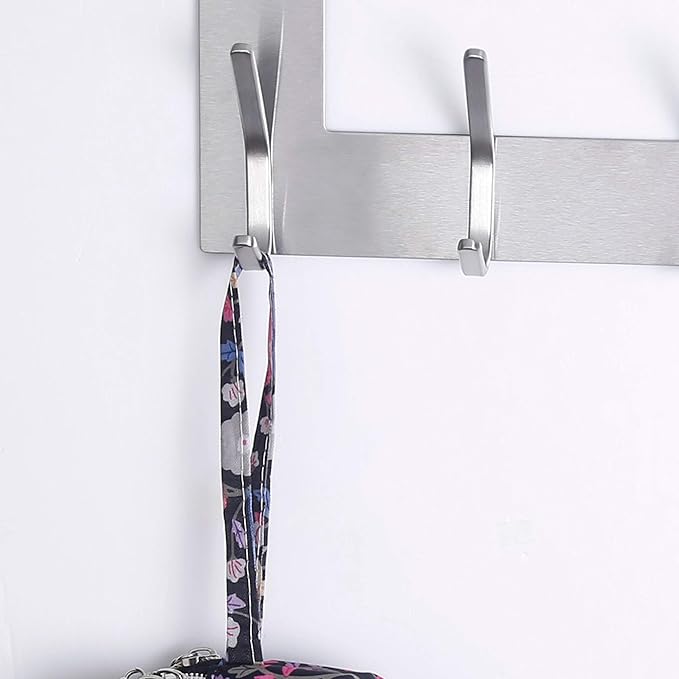 SKOLOO Over The Door Hook, Brushed Nickel, No Assembly Required, Stainless Steel, Door Coat Rack for Entryway, Over Door Towel Hooks for Bathroom, Coat Hooks for Hanging Coats, Backpack, Jacket, Robes
