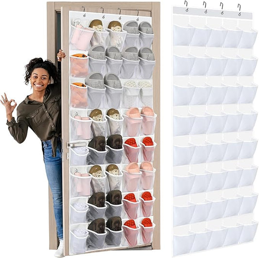 Windyun 40 over the Door Shoe Organizer Large White Mesh Pocket Hanging Shoe Rack for Closet Clear Nonslip Behind Door Storage Holder Back to School Organizer for Dorm Room College Classroom Storage-NeatNest