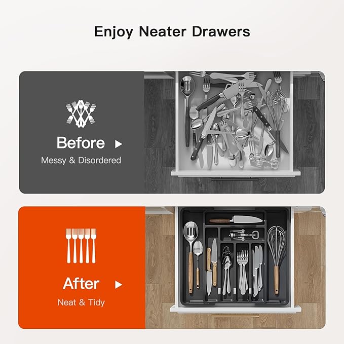 AMADA HOMEFURNISHING Expandable Silverware Drawer Organizer, Adjustable Utensil Tray For Kitchen Storage, BPA-Free Cutlery Holder for Spoons, Forks and Knives, Easy to Clean and Wash-NeatNest