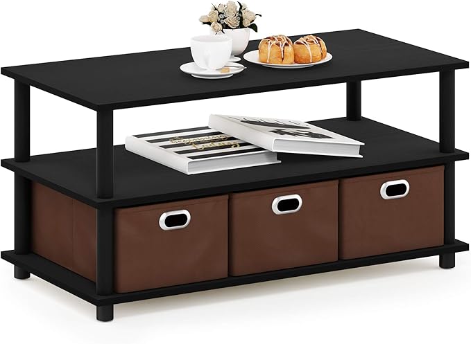 FURINNO Turn-N-Tube Coffee Table, 31.22D x 15.5W x 15.8H in, Black Oak/Black/Brown-NeatNest