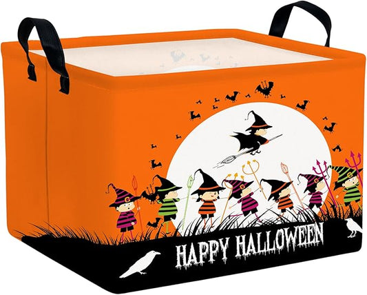 Halloween Basket Gift Cute Pumpkin Ghost Parties Decor Kid Trick or Treat Basket for Boys and Girls Rectangular Storage Bin Box (Witch)-NeatNest