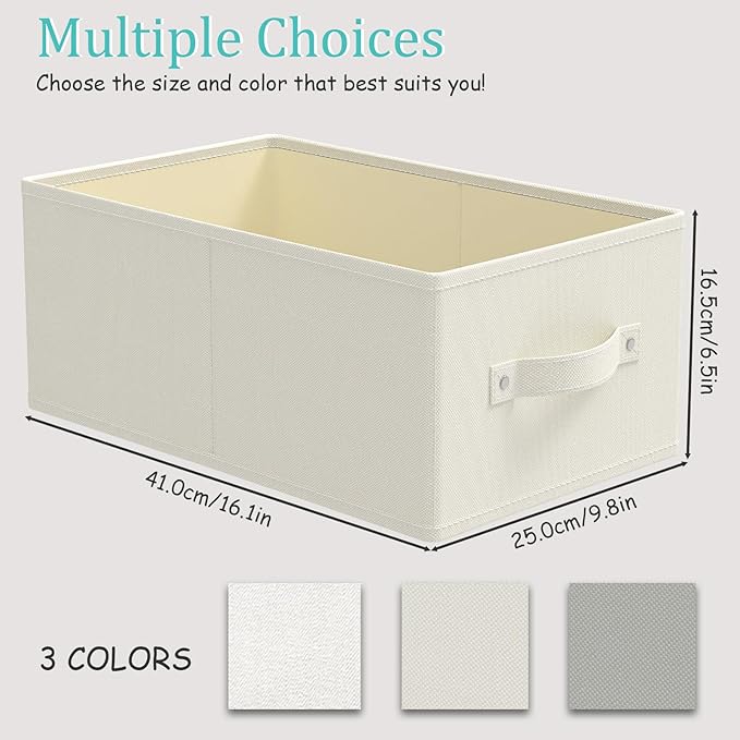 Fabric Storage Boxes for Shelves, 3 Pack Foldable Cloth Bins, Closet Organizers System with 2 Handles, Durable and Sturdy, Saving Space, Beige, 16.1 x 9.8 x 6.5 In, XSNY11BEM-3-NeatNest