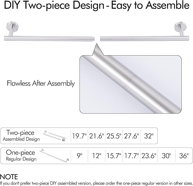 KES 19.2 Inch Bathroom Towel Bar, Towel Holder for Wall, Bathroom Towel Racks SUS304 Stainless Steel Brushed Finish, Total Length 21.6 Inch, A2000S55B-2