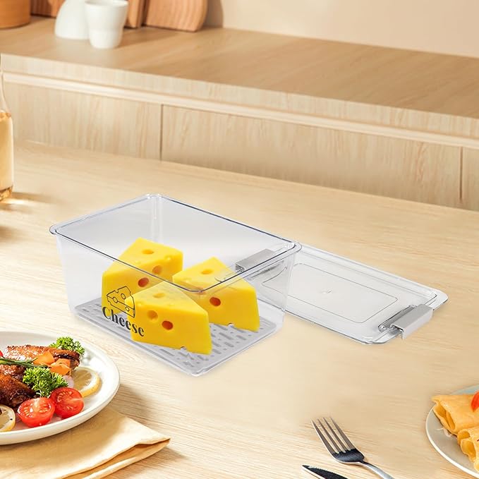 Cheese Container Airtight with Draining Basket Cream Cheese Sliced Cheeses Box with Lid Saver for Fridge Cheeses Keeper Cream Block Shredded Storage Box Saver (Clear)-NeatNest