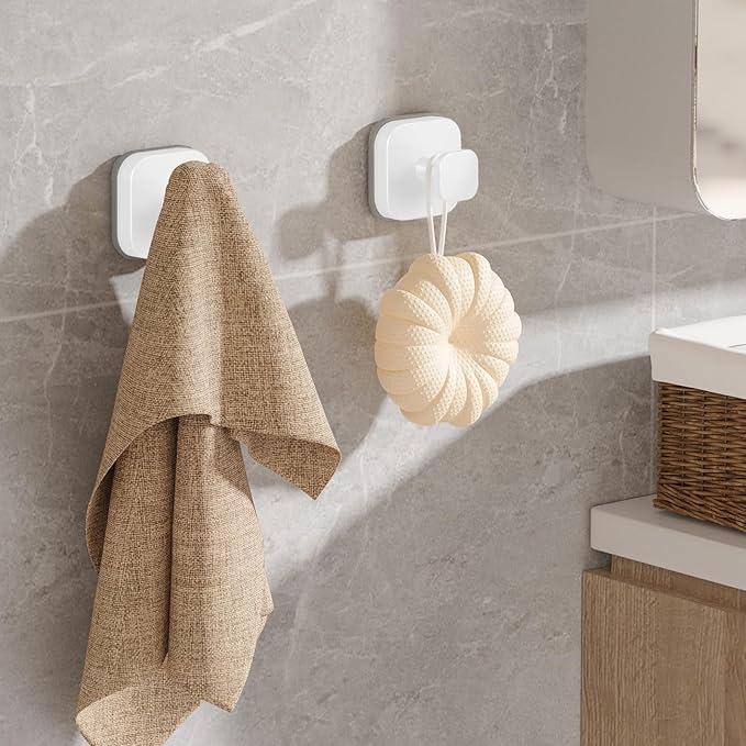 BKV Suction Cup Hooks for Shower,Heavy Duty Shower Hooks for Bathroom Wall,Glass Windows,Smooth Doors to Hang Towels,Robes,Coat,Reusable Suction Cup Wreath Hanger for Christmas Wreaths-White(4 Pack)-NeatNest