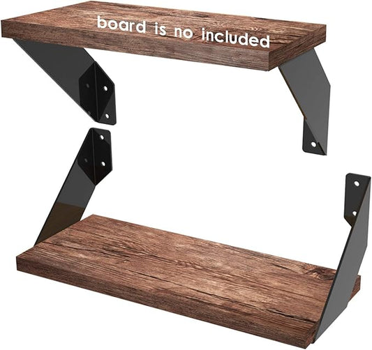 Heavy Duty Angle Shelf Brackets 8 Inch Anti-Rust Floating Shelves Support Brackets Decorative Shelf Brackets Industrial Rustic Farmhouse Flat Curved Black for 8-10 Inch Board( 4-Pack Hardware Only)-NeatNest