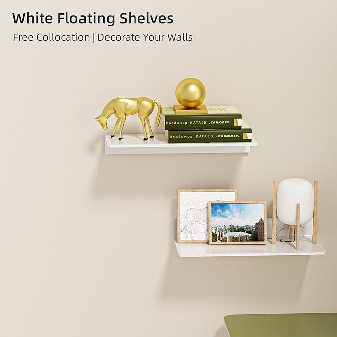 Metal Floating Shelf 2-Piece Set - Rust-Resistant Aluminum Wall Shelves - No Drill Wall Mounted Shower Caddy, Ideal for Display & Storage in Any Room (11.8", White)-NeatNest