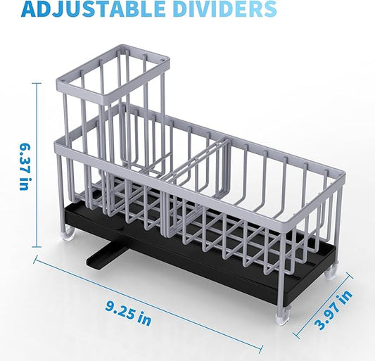 Cisily Light Gray Sponge Holder for Kitchen Sink, Sink Caddy Organizer with High Brush Holder, Kitchen Countertop Organizers and Storage Essentials, Rustproof 304 Stainless Steel, Soap Dispenser-NeatNest