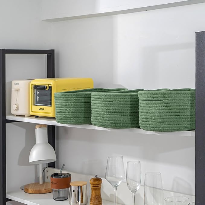CubesLand Cube Shelf Closet Storage Baskets Bins Set 2,Woven Basket for Organizing/Storage,Long-lasting &Skin-friendly Toy Storage Basket Bin,Stylish Room Decor Basket,Cotton Rope Basket Green-NeatNest