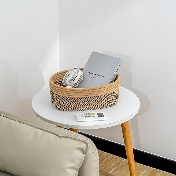 CubesLand Small Cube Shelf Closet Storage Baskets Bins Set 2,Woven Basket for Organizing/Storage, Long-lasting &Skin-friendly Storage Basket Bin,Stylish Room Decor Basket,Camel/Mixed Black Rope Basket-NeatNest