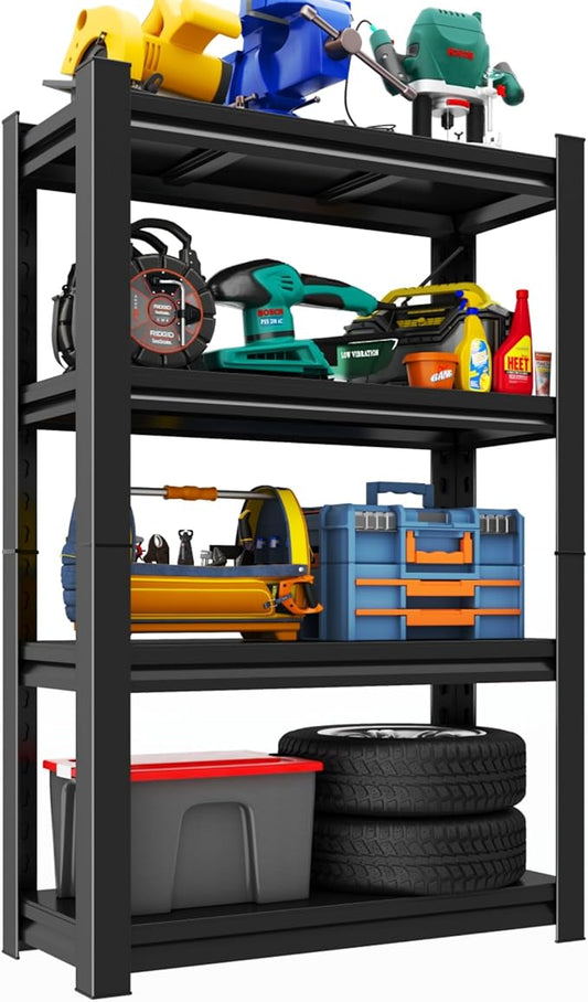 Garage Shelving Unit, Adjustable Storage Rack, Storage Shelves, Sturdy Steel Storage Shelf for Garage and Workshop, 4-Tier 54.3" H x 24" W x 14" D, Black-NeatNest
