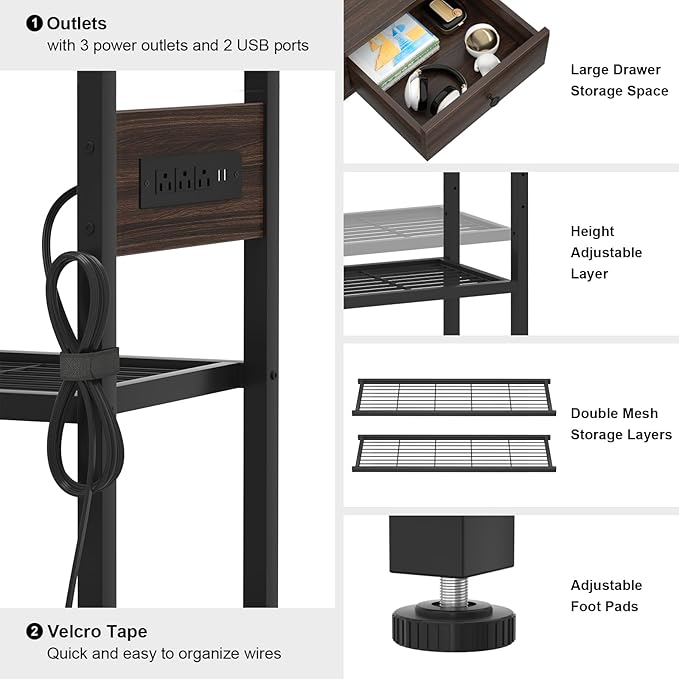 Ecoprsio 47'' Entryway Table with Outlets and USB Ports, Console Table with 3 Drawers, Sofa Table Narrow Long with Storage Shelves for Living Room, Couch, Hallway, Foyer, Black Walnut Finish-NeatNest