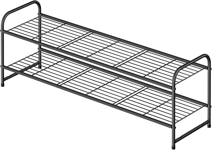 2 Tier Shoe Rack for Closet, 44 Inch Extra Long Shoe Storage Organizer for Shelves, Heavy Duty Metal, Easy Assembly, Black-NeatNest