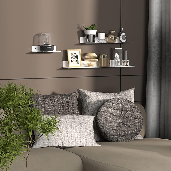 12 24 36 Inch White Wall Shelves, Long Shelf for Wall, Wide Acrylic White Floating Shelf for Living Room, Bedroom, Bathroom, Office-NeatNest