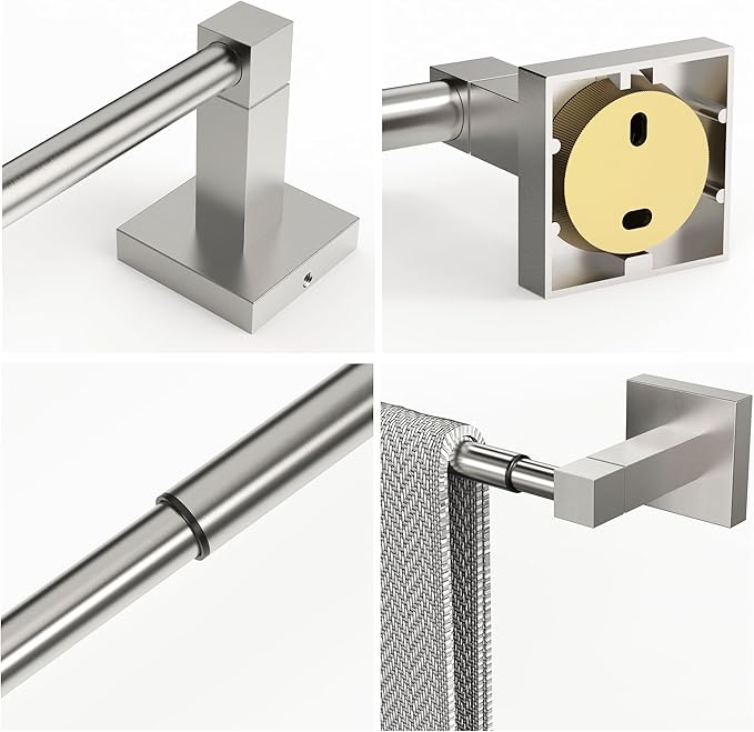 RUACQ Adjustable Towel Bar 13.8 to 24 inch,Square Base Single Towel Racks for Bathroom,Stainless Steel Towel Holder Wall Mounted,Sturdy and Rustproof(Brushed Nickel)