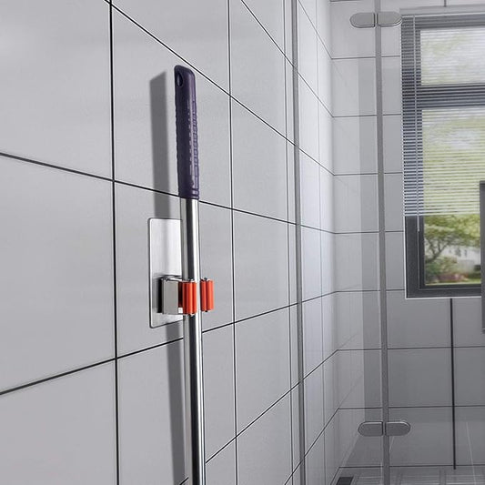 Broom and Mop Holder Wall Mounted, Stainless Steel Self-Adhesive Single Broom Hanger Hook,Organizer Rack for Kitchen Garage Closet Pantry Refrigerator,Rectangle - Orange (2 Pack)-NeatNest