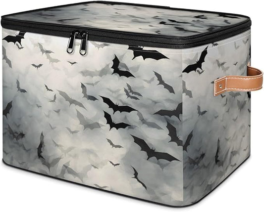 Halloween Bats Storage Bins with Lids, Black Bat Fabric Storage Boxes with Zipper, Collapsible Decorative Closet Organizer Cube for Clothes,Organizing, Shelves-NeatNest