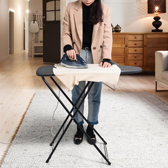 Duwee 13"×35" Ironing Board Small with Heat Resistant Cover,Folding Compact Ironing Board,Light Weight,Easy to Storage,Black