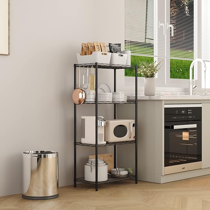 HOMEFORT 4-Shelving Unit, Adjustable Wire Shelving, Metal Wire Shelf Rack Organizer for Kitchen, Pantry, Closet, Bathroom, Laundry, Black,21" W x 11" D x 43" H