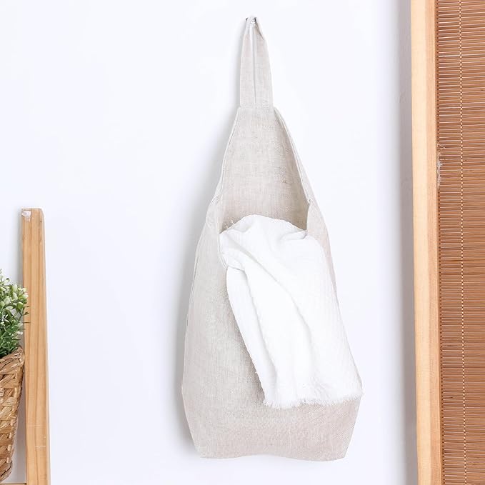 100% Linen Hanging Storage Bags Baskets 2 Pcs, Small Wall Storage Bag for Kitchen, Bedroom, RV Camper Organizer, Sewing Room, Nursery Storage, Kids Room, Linen