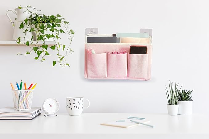 2-Pack Wall Hanging Organizer Bag/Hanging Baskets with Large Mesh Compartment & 3 Pockets，Over The Door Hanging Organizer Space Saving Storage for Bedroom,RV Camper, Closet (Pink -2 Pack)-NeatNest