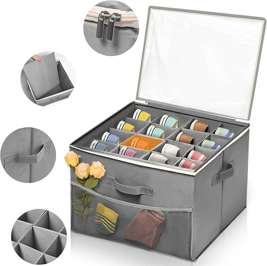 Fabric Shoe Organizer Storage Box for Closet, Fits 16 Pairs Large Shoe Storage Containers Sneaker High Heel Storage Box Bins Space Saving Shoe Storage Organizer Basket with w/Adjustable Dividers, Grey-NeatNest