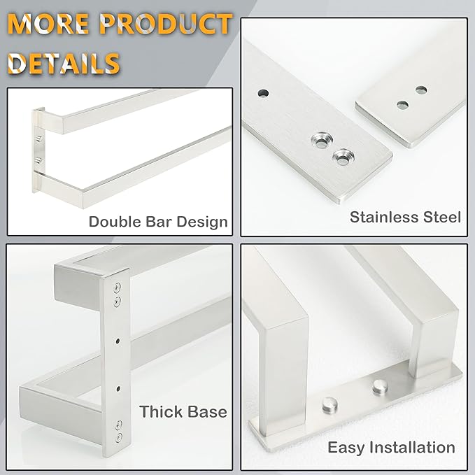Alise Double-Layer Towel Bar, Brushed Nickel Towel Racks for Bathroom Wall Mounted, Stainless Steel Bathroom Towel Holder, Modern Space Saving Towel Rod, 16"