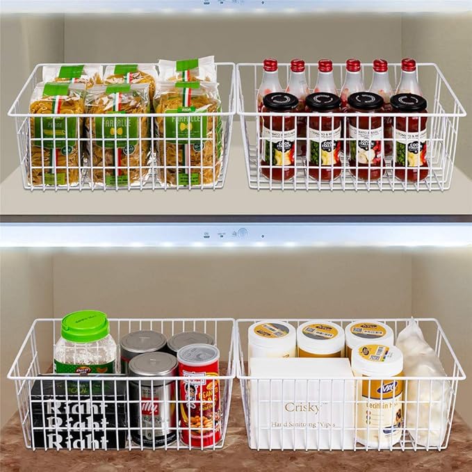 SANNO 14" Freezer Baskets Wire Storage Baskets for Organizing Pantry Organization Bins Cabinets - Metal Basket Kitchen, Laundry, Garage, Fridge, Bathroom Countertop Organizer-NeatNest