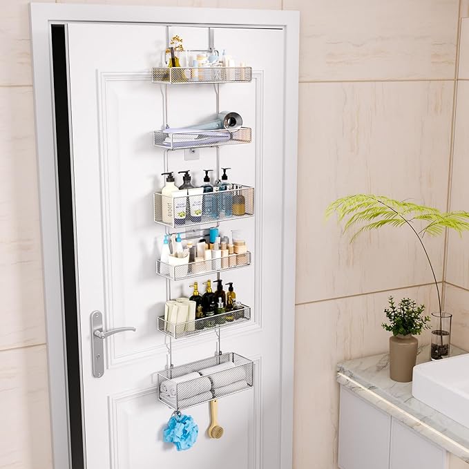 HapiRm Over Door Organizer Storage - Separable Door Organizer Hanging with 6 Metal Large Capacity Baskets for Bathroom Bedroom Kitchen Pantry Closet (Silver)