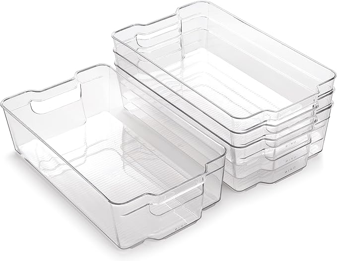 BINO | Stackable Storage Bins, X-Large - 4 Pack | THE STACKER COLLECTION | Clear Plastic Storage Bins | Organization Containers for Pantry & Fridge | Multi-Use Organizer Bin | BPA-Free-NeatNest