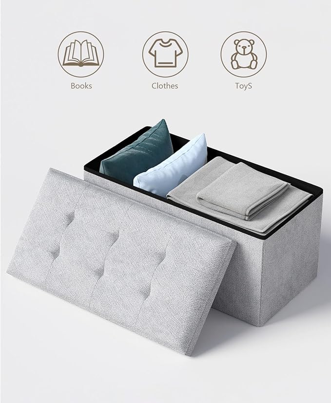 Folding Storage Ottoman Bench, Multi-Functional Ottoman Footrest, End of Bed Bench, Storage Chest for Living Room, Bedroom, Hallway, Entryway, Holds Up to 700 lbs (Dark Gray, 30 Inches)