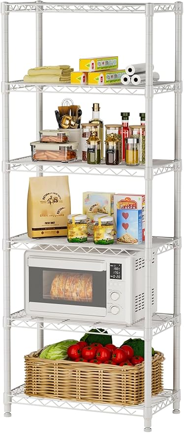 5 tire Shelves Storage Wire Shelving Unit Metal Shelf Adjustable Organizers Storage Shelving with Wheels for Bathroom Laundry Room Kitchen Pantry12”D x 22”W x 69”H White