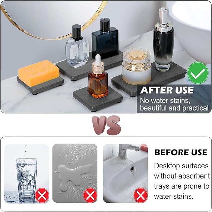 4PCS Water Absorbing Stone Tray for Sink, Fast Drying Stone Sink Tray, Water Absorbent Diatomite Trays, Stones Soap Diatomaceous Coaster, Stones Drying Trays for Bathroom Sinks and Kitchen Counter-NeatNest